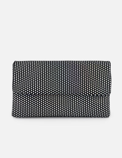 Clutch negro ante para mujer con estampado de lunares