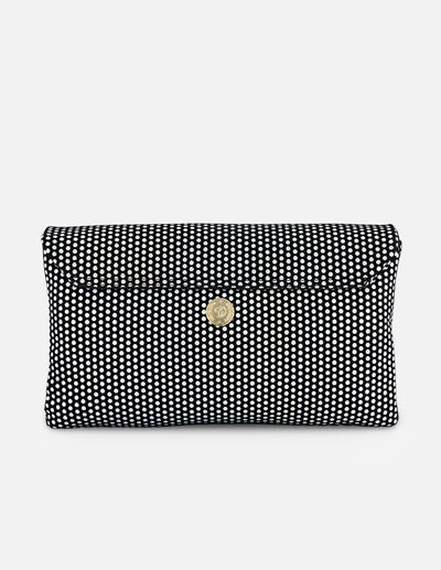 Clutch negro ante para mujer con estampado de lunares