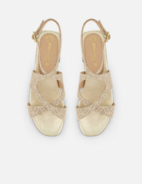 Sandalias beige piel grabada para mujer con tiras cruzadas