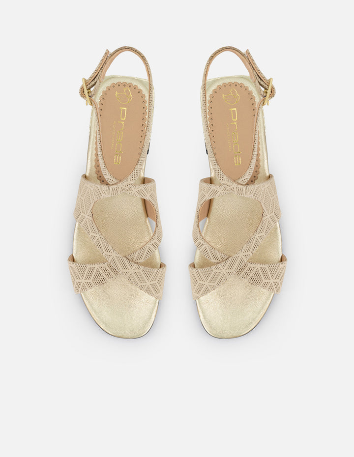 Sandalias beige piel grabada para mujer con tiras cruzadas