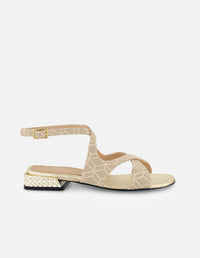 Sandalias beige piel grabada para mujer con tiras cruzadas