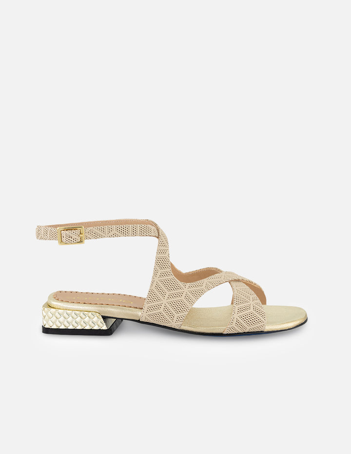 Sandalias beige piel grabada para mujer con tiras cruzadas