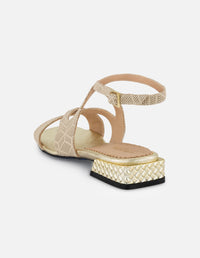 Sandalias beige piel grabada para mujer con tiras cruzadas