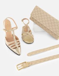 Sandalias beige piel grabada para mujer con tiras cruzadas