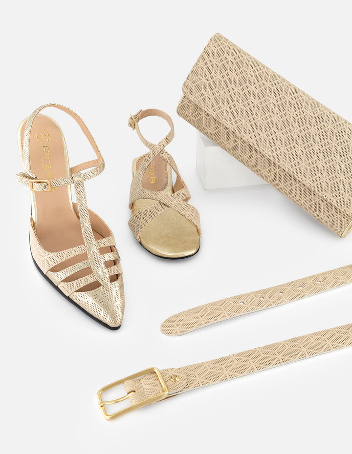 Sandalias beige piel grabada para mujer con tiras cruzadas