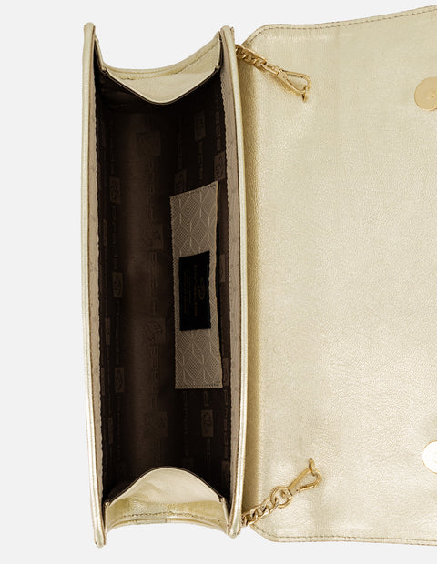 Clutch beige piel grabada para mujer con diseño geométrico