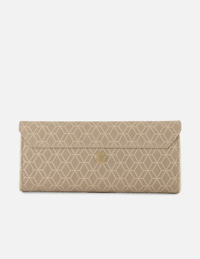 Clutch beige piel grabada para mujer con diseño geométrico