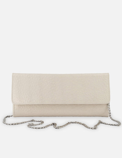 Clutch blanco piel grabada para mujer con textura marcada