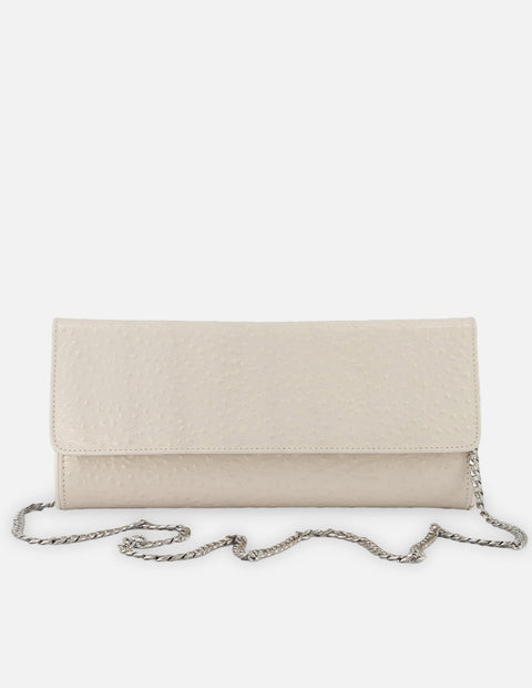 Clutch blanco piel grabada para mujer con textura marcada