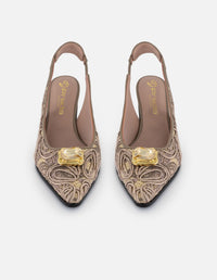 Zapatilla nude rafia para mujer con corte textil