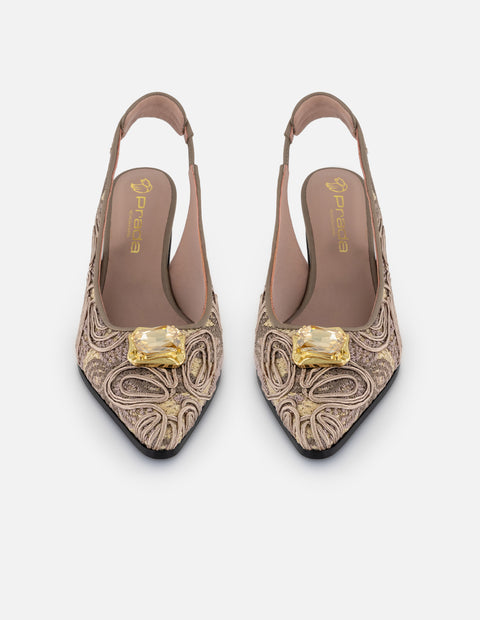 Zapatilla nude rafia para mujer con corte textil