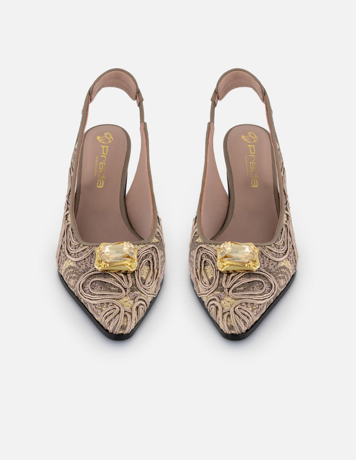 Zapatilla nude rafia para mujer con corte textil