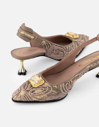Zapatilla nude rafia para mujer con corte textil