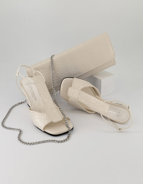 Sandalias blanco piel grabada para mujer con acabado troquelado