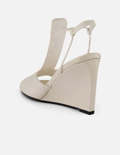 Sandalias blanco piel grabada para mujer con acabado troquelado