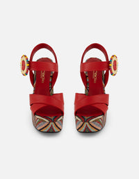 Sandalias rojo piel para mujer con adorno circular
