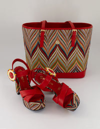 Sandalias rojo piel para mujer con adorno circular