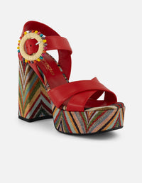 Sandalias rojo piel para mujer con adorno circular