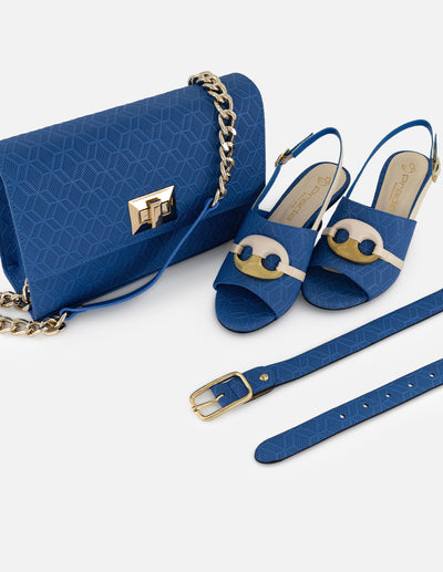 Cinturón en piel grabada azul para mujer