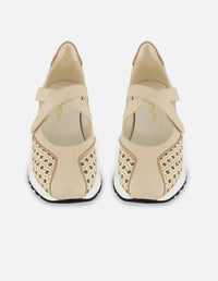 Tenis blanco piel para mujer con detalles geométricos