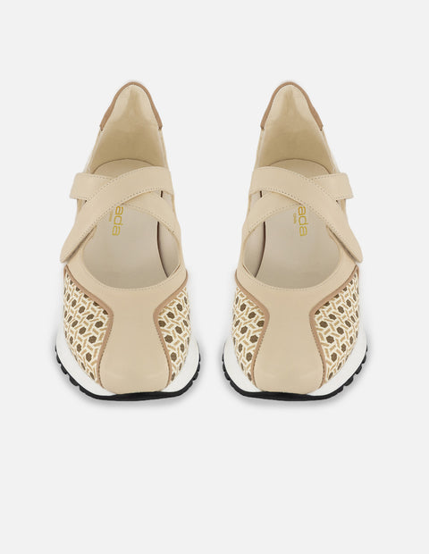 Tenis blanco piel para mujer con detalles geométricos