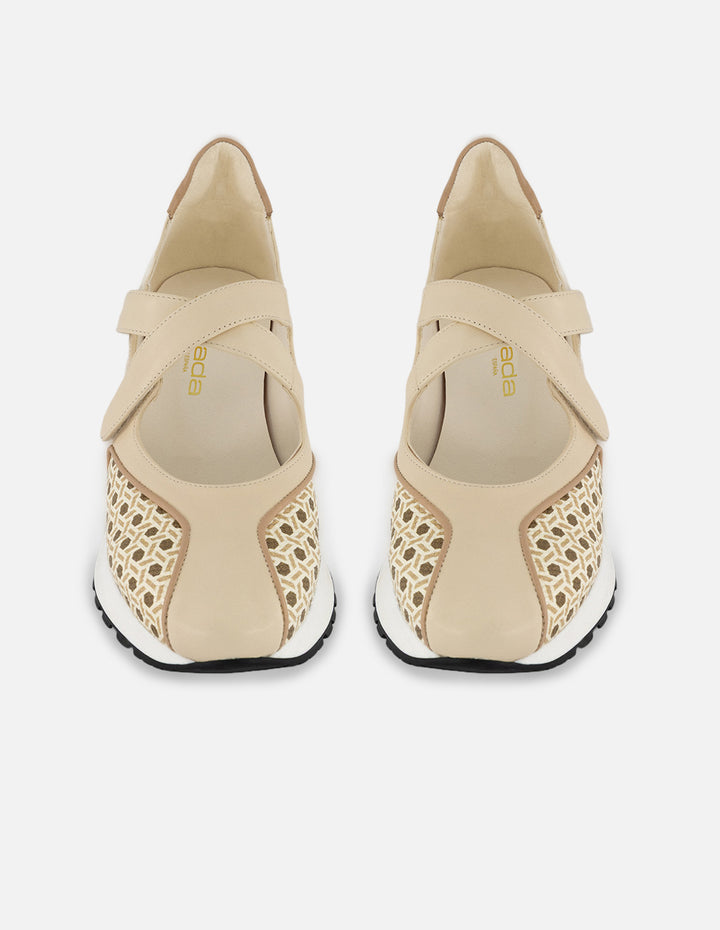 Tenis blanco piel para mujer con detalles geométricos
