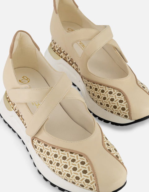 Tenis blanco piel para mujer con detalles geométricos