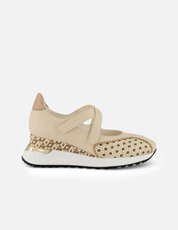 Tenis blanco piel para mujer con detalles geométricos