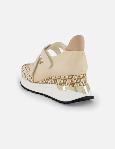 Tenis blanco piel para mujer con detalles geométricos