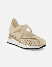 Tenis blanco piel para mujer con detalles geométricos