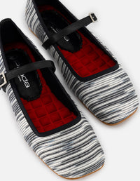 Balerina negro textil para mujer con franjas en relieve