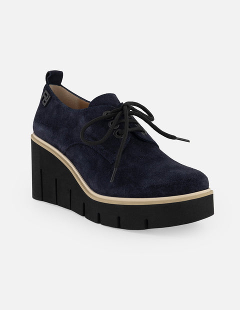 Zapato Blucher azul ante para mujer con combinación de materiales