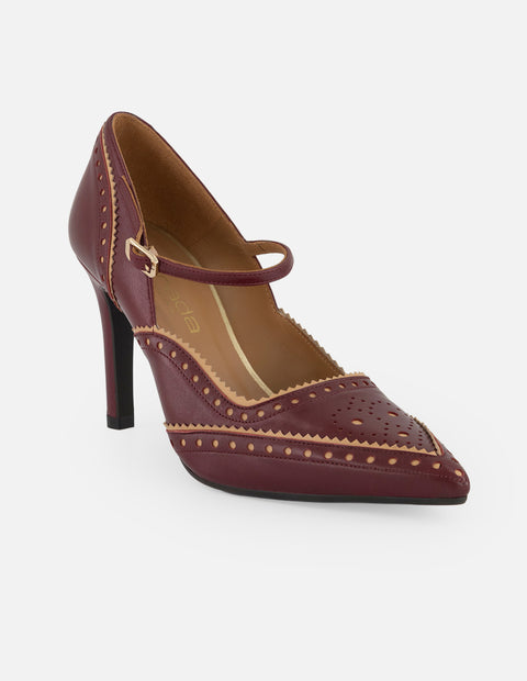 Mercedes vino piel para mujer con diseño tipo brogue