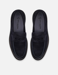Mocasines azul ante para hombre con bordón