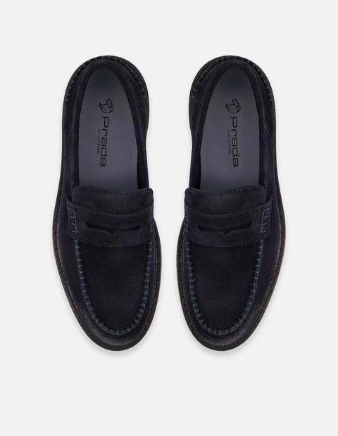Mocasines azul ante para hombre con bordón