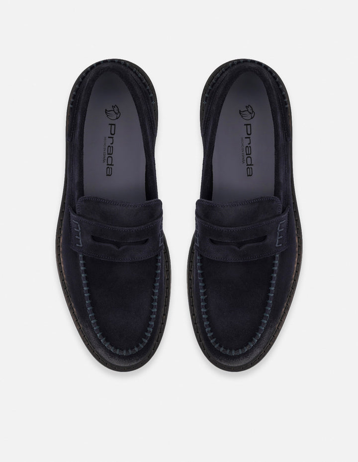 Mocasines azul ante para hombre con bordón