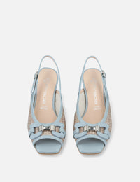 Zapatilla de cuña en rafia y piel color azul