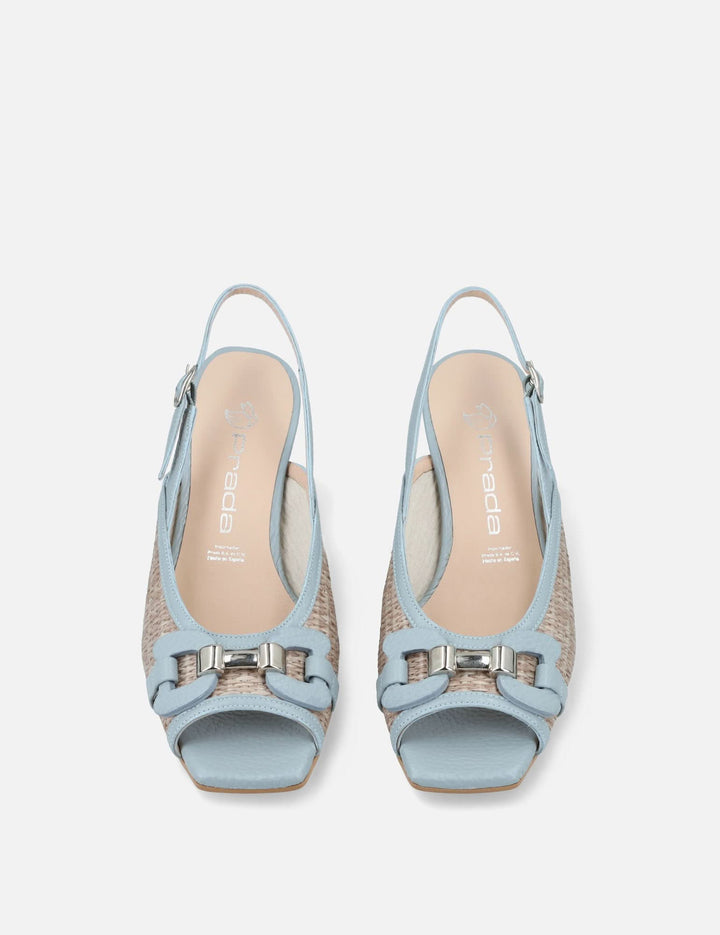 Zapatilla de cuña en rafia y piel color azul