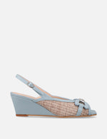 Zapatilla de cuña en rafia y piel color azul
