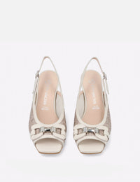Zapatilla de cuña en rafia y piel color blanco