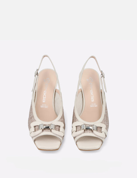 Zapatilla de cuña en rafia y piel color blanco