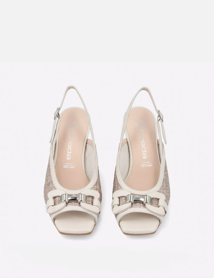 Zapatilla de cuña en rafia y piel color blanco