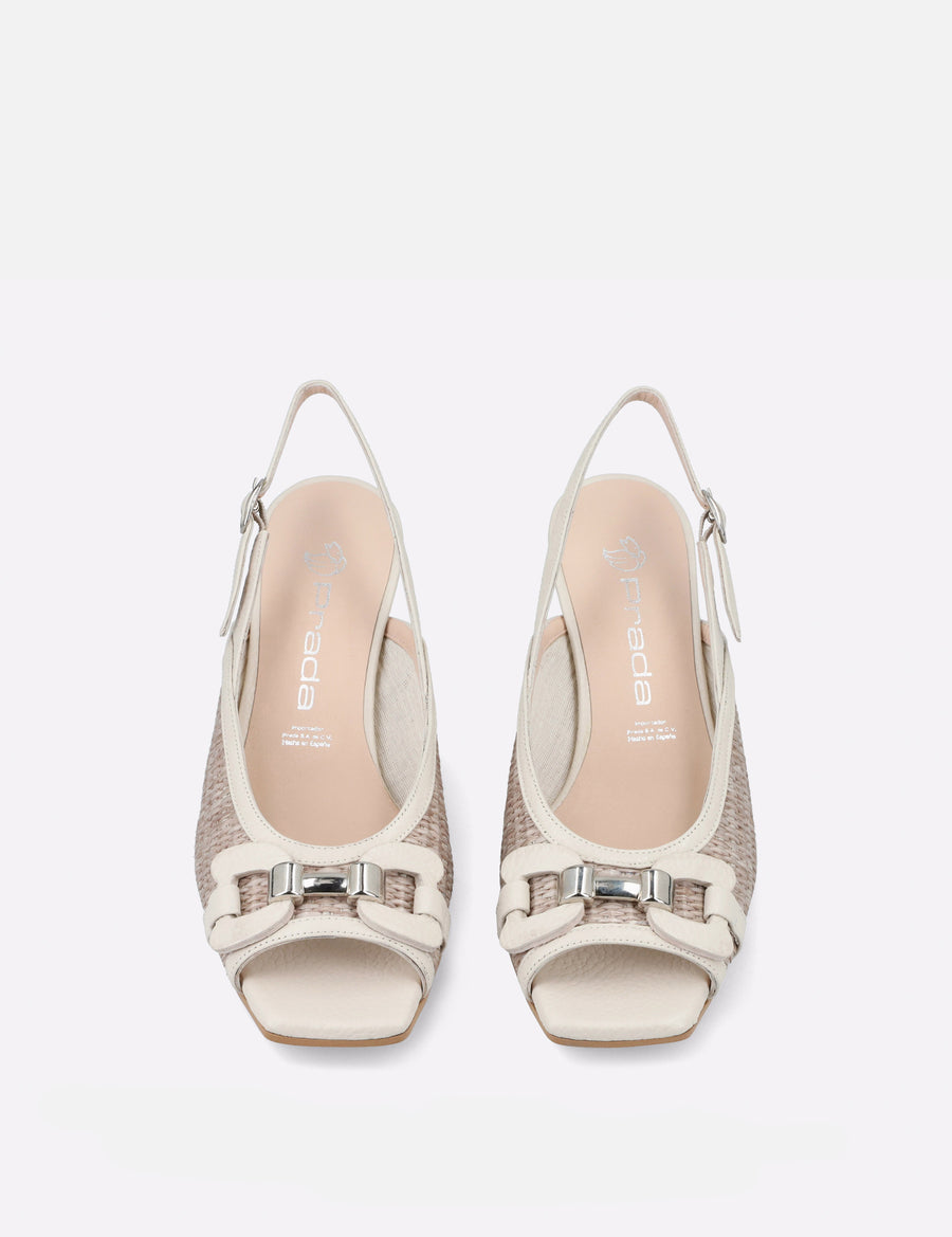 Zapatilla de cuña en rafia y piel color blanco