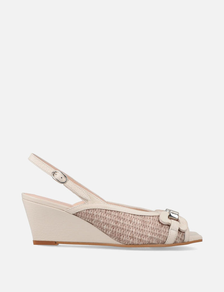Zapatilla de cuña en rafia y piel color blanco