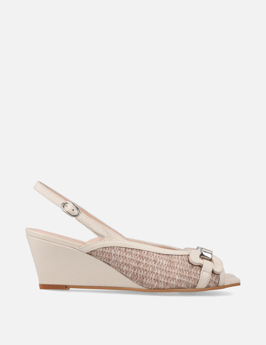 Zapatilla de cuña en rafia y piel color blanco