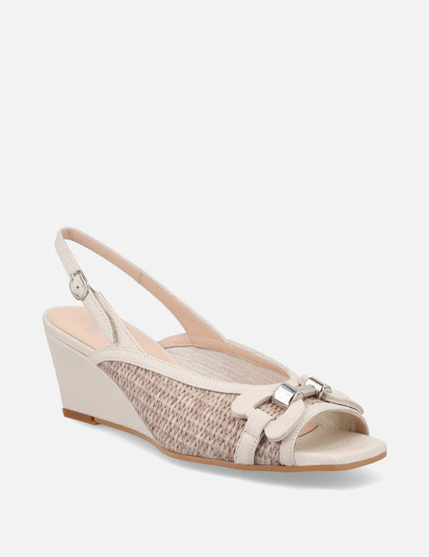 Zapatilla de cuña en rafia y piel color blanco