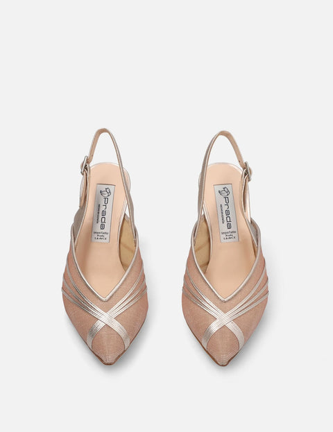 Zapatilla de fiesta piel metalizada y rejilla