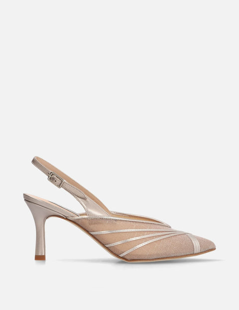 Zapatilla de fiesta piel metalizada y rejilla