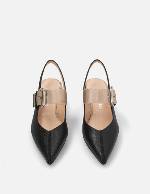 Zapatilla destalonada con maxi hebilla color negro