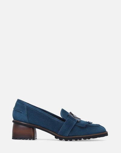 Mocasín en piel ante color azul para mujer